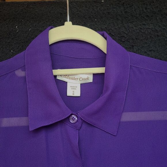 Coldwater Creek Womens Button Up Shirt Purple Size Small 100% Polyester Sheer - Picture 9 of 13